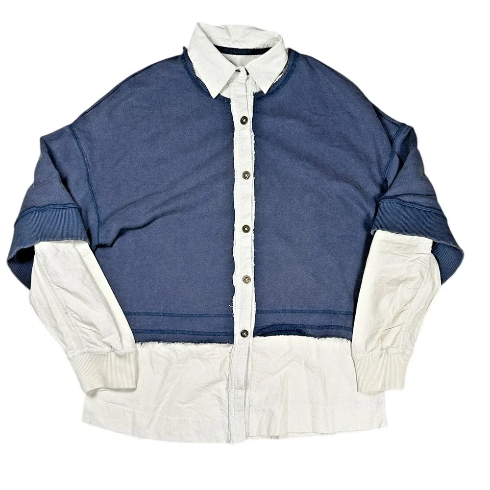 Free People We The Free Rebel Rebel Twofer Shirt Jacket XS Blue Layered Cardigan